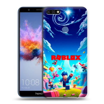 Силиконовый противоударный чехол на Huawei Honor 7C с принтом Roblox Роблокс