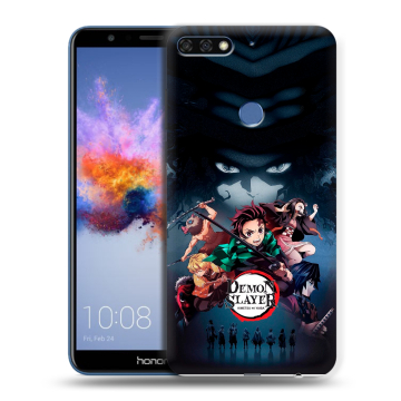 Силиконовый противоударный чехол на Huawei Honor 7C с принтом Demon Slayer Клинок рассекающий демонов
