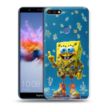Силиконовый противоударный чехол на Huawei Honor 7C с принтом Спанч боб Спанчбоб