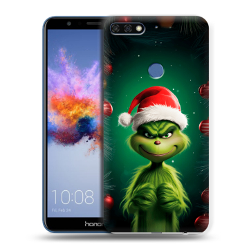 Силиконовый противоударный чехол на Huawei Honor 7C с принтом Гринч Новый год Рождество Силиконовый противоударный чехол на Huawei Honor 7C с принтом Гринч Новый год Рождество