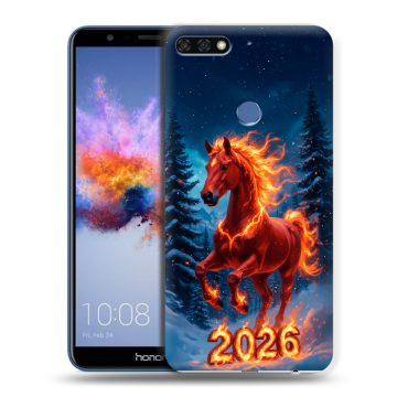 Силиконовый противоударный чехол на Huawei Honor 7C с принтом Новый год коня Силиконовый противоударный чехол на Huawei Honor 7C с принтом Новый год коня