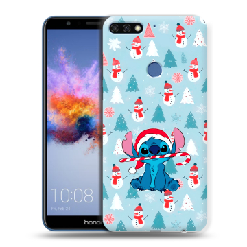 Силиконовый противоударный чехол на Huawei Honor 7C с принтом Стич Новый год