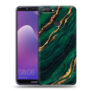 Силиконовый противоударный чехол на Huawei Y6 Prime (2018) с принтом Мрамор зеленое золото Силиконовый противоударный чехол на Huawei Y6 Prime (2018) с принтом Мрамор зеленое золото