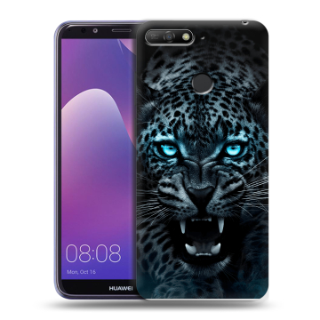 Силиконовый противоударный чехол на Huawei Y6 Prime (2018) с принтом Темный леопард Силиконовый противоударный чехол на Huawei Y6 Prime (2018) с принтом Темный леопард