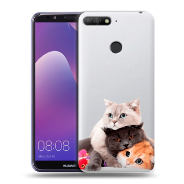 Силиконовый противоударный чехол на Huawei Y6 Prime (2018) с принтом Кошки Силиконовый противоударный чехол на Huawei Y6 Prime (2018) с принтом Кошки