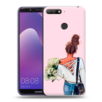 Силиконовый противоударный чехол на Huawei Y6 Prime (2018) с принтом Девушка и букет Силиконовый противоударный чехол на Huawei Y6 Prime (2018) с принтом Девушка и букет
