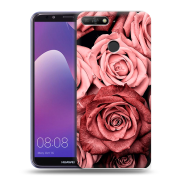 Силиконовый противоударный чехол на Huawei Y6 Prime (2018) с принтом Цветы розы Силиконовый противоударный чехол на Huawei Y6 Prime (2018) с принтом Цветы розы