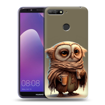 Силиконовый противоударный чехол на Huawei Y6 Prime (2018) с принтом Сова Силиконовый противоударный чехол на Huawei Y6 Prime (2018) с принтом Сова