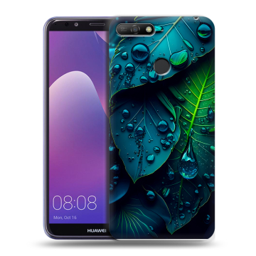 Силиконовый противоударный чехол на Huawei Y6 Prime (2018) с принтом Листья Силиконовый противоударный чехол на Huawei Y6 Prime (2018) с принтом Листья