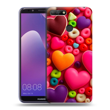 Силиконовый противоударный чехол на Huawei Y6 Prime (2018) с принтом Сердечки Силиконовый противоударный чехол на Huawei Y6 Prime (2018) с принтом Сердечки