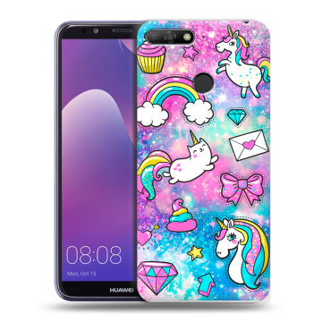 Силиконовый противоударный чехол на Huawei Y6 Prime (2018) с принтом Единороги