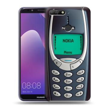 Силиконовый противоударный чехол на Huawei Y6 Prime (2018) с принтом Старый телефон Силиконовый противоударный чехол на Huawei Y6 Prime (2018) с принтом Старый телефон