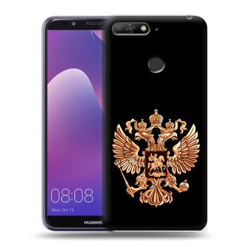 Силиконовый противоударный чехол на Huawei Y6 Prime (2018) с принтом Герб России золотой Силиконовый противоударный чехол на Huawei Y6 Prime (2018) с принтом Герб России золотой