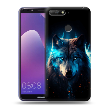 Силиконовый противоударный чехол на Huawei Y6 Prime (2018) с принтом Волк ночной