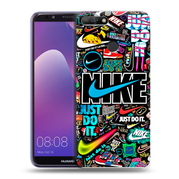 Силиконовый противоударный чехол на Huawei Y6 Prime (2018) с принтом найк nike черный Силиконовый противоударный чехол на Huawei Y6 Prime (2018) с принтом найк nike черный