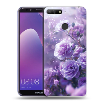 Силиконовый противоударный чехол на Huawei Y6 Prime (2018) с принтом Розы цветы Силиконовый противоударный чехол на Huawei Y6 Prime (2018) с принтом Розы цветы