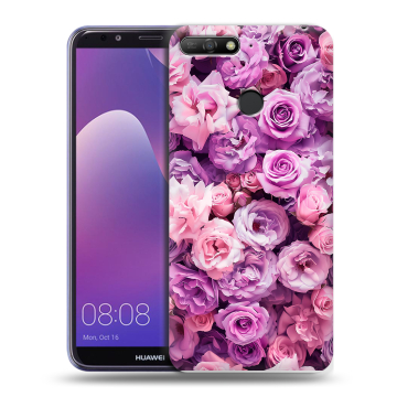 Силиконовый противоударный чехол на Huawei Y6 Prime (2018) с принтом лавандовые розы