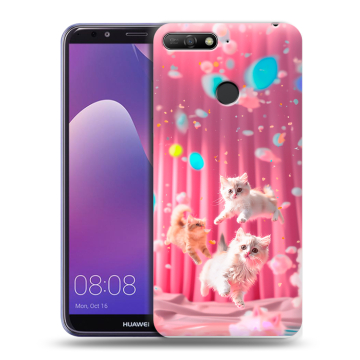 Силиконовый противоударный чехол на Huawei Y6 Prime (2018) с принтом милые котики