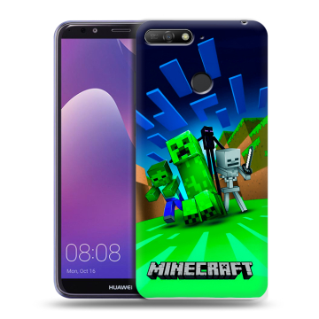 Силиконовый противоударный чехол на Huawei Y6 Prime (2018) с принтом Майнкрафт Силиконовый противоударный чехол на Huawei Y6 Prime (2018) с принтом Майнкрафт