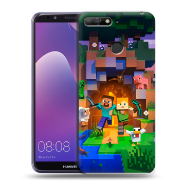 Силиконовый противоударный чехол на Huawei Y6 Prime (2018) с принтом Майнкрафт Minecraft Силиконовый противоударный чехол на Huawei Y6 Prime (2018) с принтом Майнкрафт Minecraft