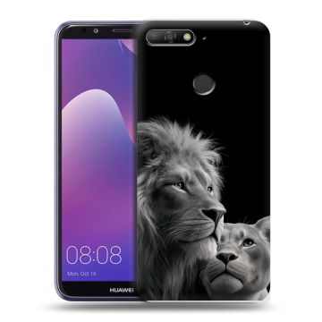 Силиконовый противоударный чехол на Huawei Y6 Prime (2018) с принтом Лев кошки