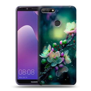Силиконовый противоударный чехол на Huawei Y6 Prime (2018) с принтом Цветы и мрамор
