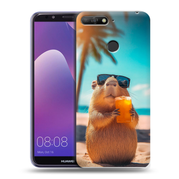 Силиконовый противоударный чехол на Huawei Y6 Prime (2018) с принтом Капибара