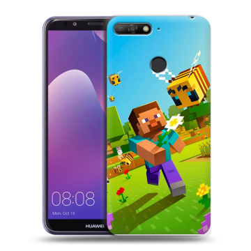 Силиконовый противоударный чехол на Huawei Y6 Prime (2018) с принтом Майнкрафт Minecraft