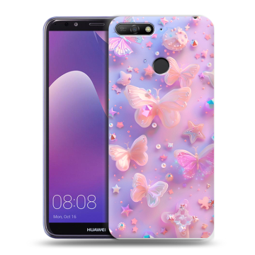 Силиконовый противоударный чехол на Huawei Y6 Prime (2018) с принтом Бабочки