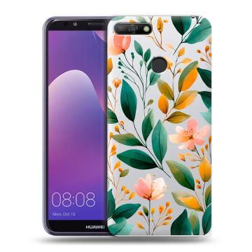 Силиконовый противоударный чехол на Huawei Y6 Prime (2018) с принтом Цветы паттерн