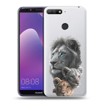 Силиконовый противоударный чехол на Huawei Y6 Prime (2018) с принтом Львы