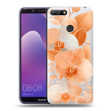 Силиконовый противоударный чехол на Huawei Y6 Prime (2018) с принтом Бежевые цветы