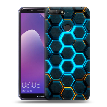 Силиконовый противоударный чехол на Huawei Y6 Prime (2018) с принтом Неоновые соты