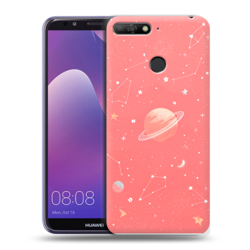 Силиконовый противоударный чехол на Huawei Y6 Prime (2018) с принтом Розовый космос
