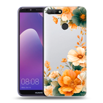 Силиконовый противоударный чехол на Huawei Y6 Prime (2018) с принтом Цветы принт