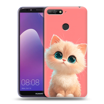 Силиконовый противоударный чехол на Huawei Y6 Prime (2018) с принтом Розовый котенок