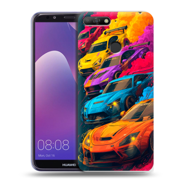 Силиконовый противоударный чехол на Huawei Y6 Prime (2018) с принтом Тачки