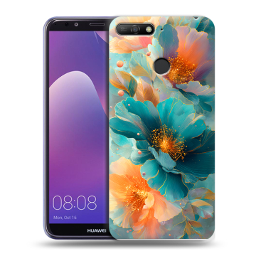 Силиконовый противоударный чехол на Huawei Y6 Prime (2018) с принтом Цветы