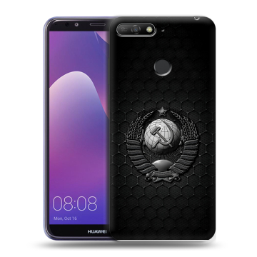 Силиконовый противоударный чехол на Huawei Y6 Prime (2018) с принтом Герб Флаг СССР