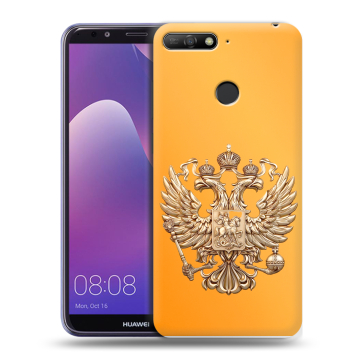 Силиконовый противоударный чехол на Huawei Y6 Prime (2018) с принтом Герб Флаг России