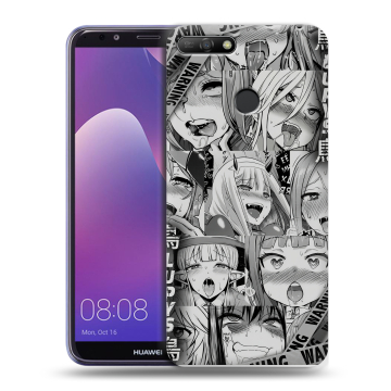 Силиконовый противоударный чехол на Huawei Y6 Prime (2018) с принтом Ahegao Ахегао Аниме