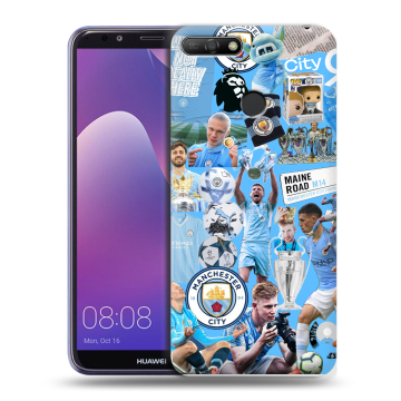 Силиконовый противоударный чехол на Huawei Y6 Prime (2018) с принтом Man City Манчестер Сити