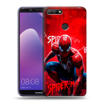 Силиконовый противоударный чехол на Huawei Y6 Prime (2018) с принтом Spiderman Человек паук Силиконовый противоударный чехол на Huawei Y6 Prime (2018) с принтом Spiderman Человек паук
