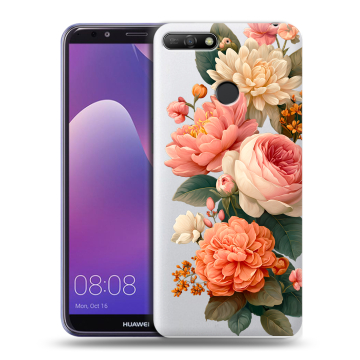Силиконовый противоударный чехол на Huawei Y6 Prime (2018) с принтом цветы