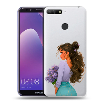 Силиконовый противоударный чехол на Huawei Y6 Prime (2018) с принтом девушка цветы