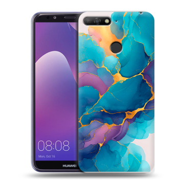 Силиконовый противоударный чехол на Huawei Y6 Prime (2018) с принтом Мрамор блестки