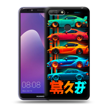 Силиконовый противоударный чехол на Huawei Y6 Prime (2018) с принтом машины тачки