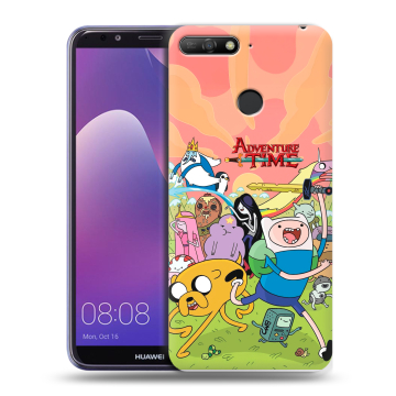 Силиконовый противоударный чехол на Huawei Y6 Prime (2018) с принтом Adventure time Время приключений