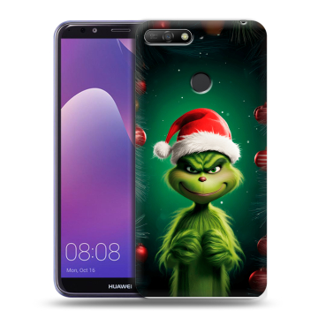 Силиконовый противоударный чехол на Huawei Y6 Prime (2018) с принтом Гринч Новый год Рождество