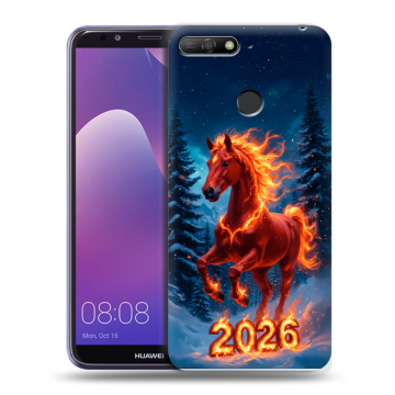 Силиконовый противоударный чехол на Huawei Y6 Prime (2018) с принтом Новый год коня